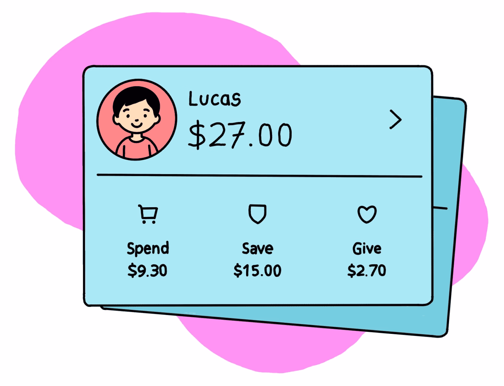 A card of a child and how much they have saved, mimicking what is available on the app
