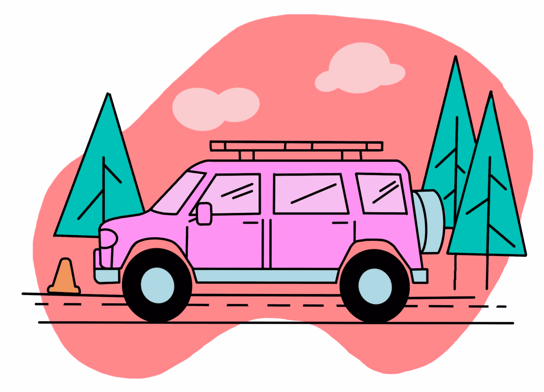 A vector illustration of a car on a road driving