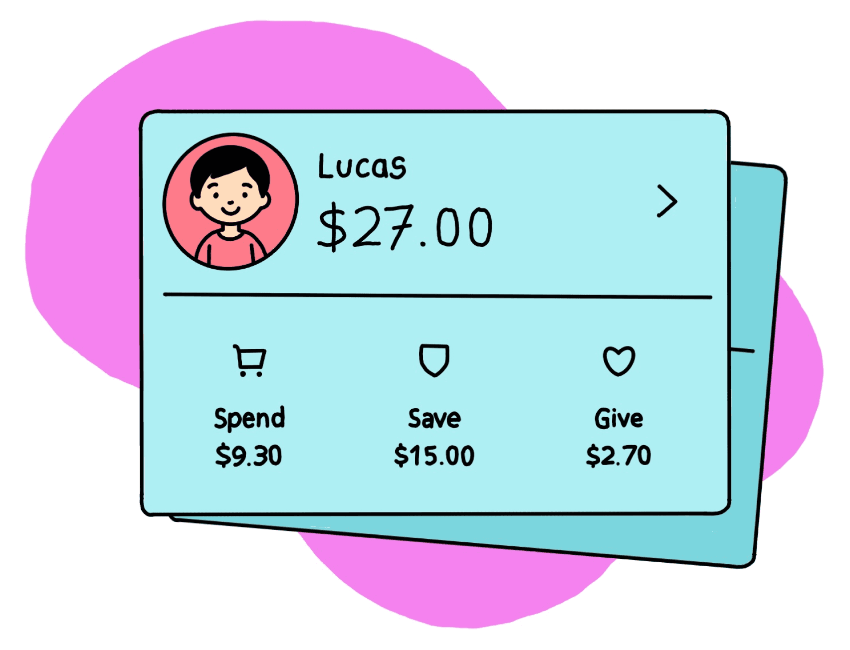 A card of a child and how much they have saved, mimicking what is available on the app