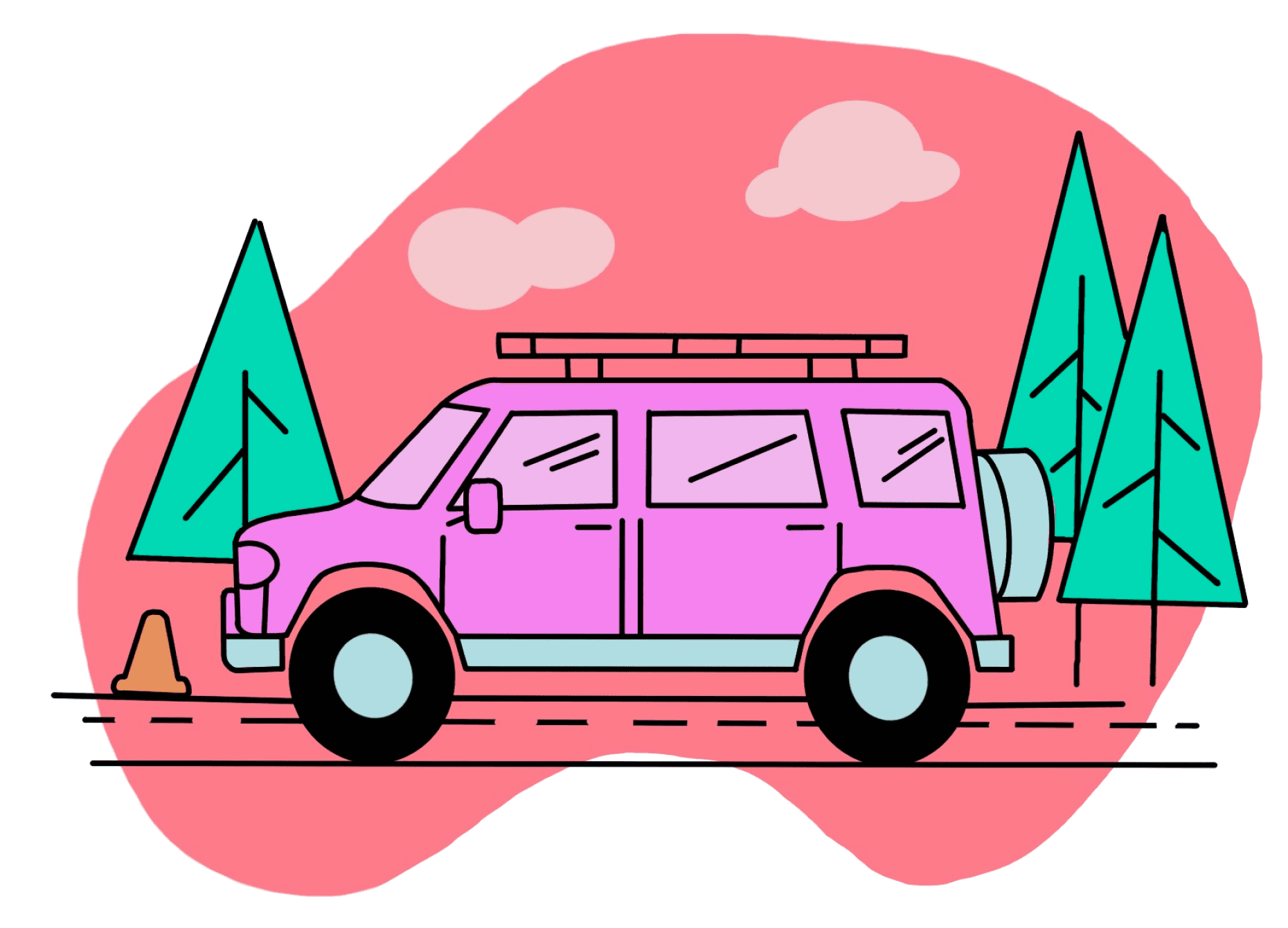 A vector illustration of a car on a road driving